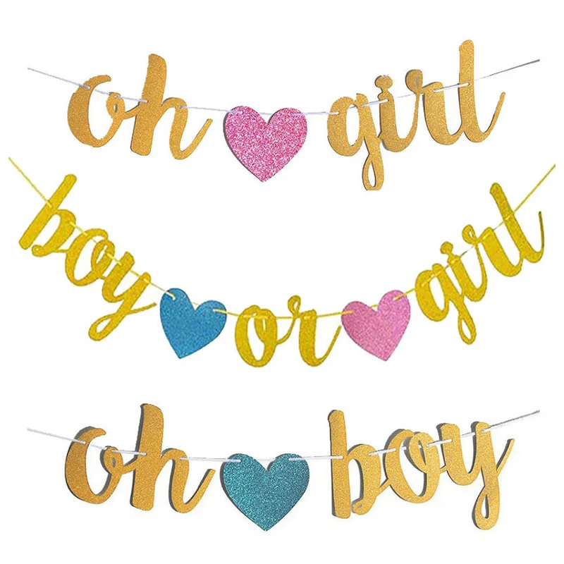 Boy or Girl Flag Banner Birthday Baby Shower Party Background Decoration Supplies