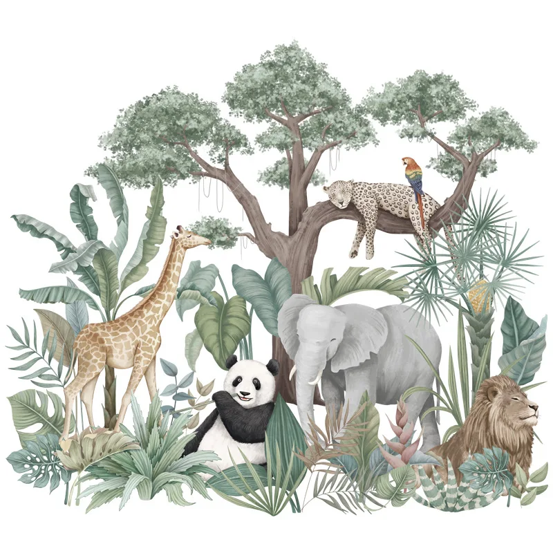 Kids Room Decoration Cartoon Jungle Animal African Forest Wall Sticker