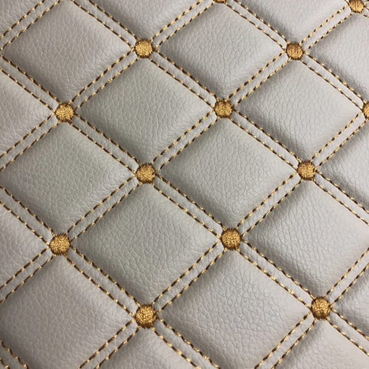 Factory customized different color pattern embroidered quilted leather PVC PU faux synthesis leather