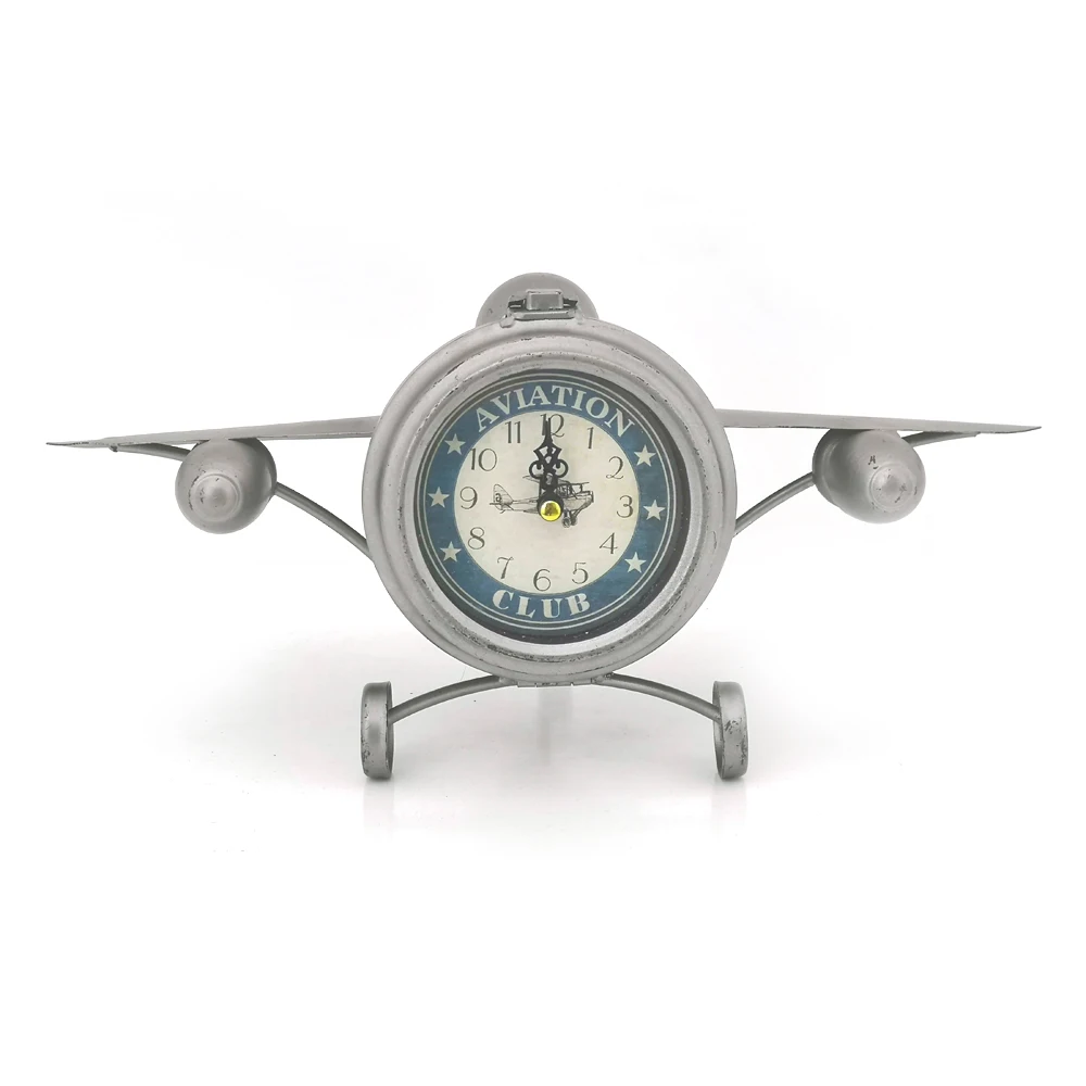 Rainhou hand made grey  airplane  metal desk & table home decor craft clocks