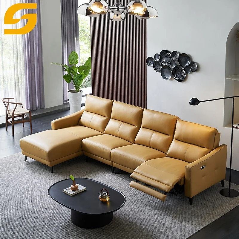 Modern Electric Recliner Genuine Leather 3 Seater Chaise Sofa Set Incliner Living Room Furniture Reclining Sofas For Home Luxury