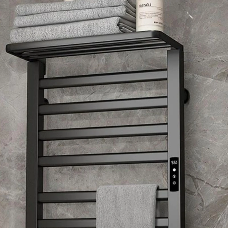 Hotel Smart Toilet Black Towel Warmer Racks Electrically Heated Intelligent Bathroom Towel Rack Accessories with Timer