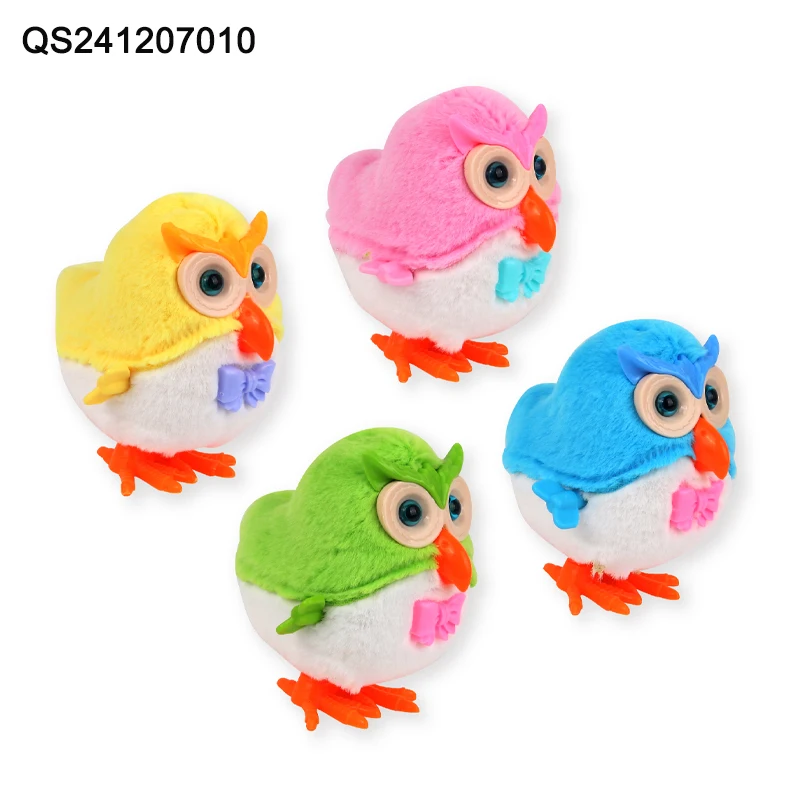 QS High Quality Mini Cartoon Clockwork Plush Animal Toys 4 Colors Plastic Cute Wind-Up Jumping Forward Toys For Children Gift
