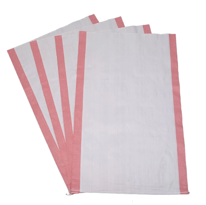 Wholesale White Woven Bags with Red Stripe, Customised 20 KG 50 KG Rice Grain Packing