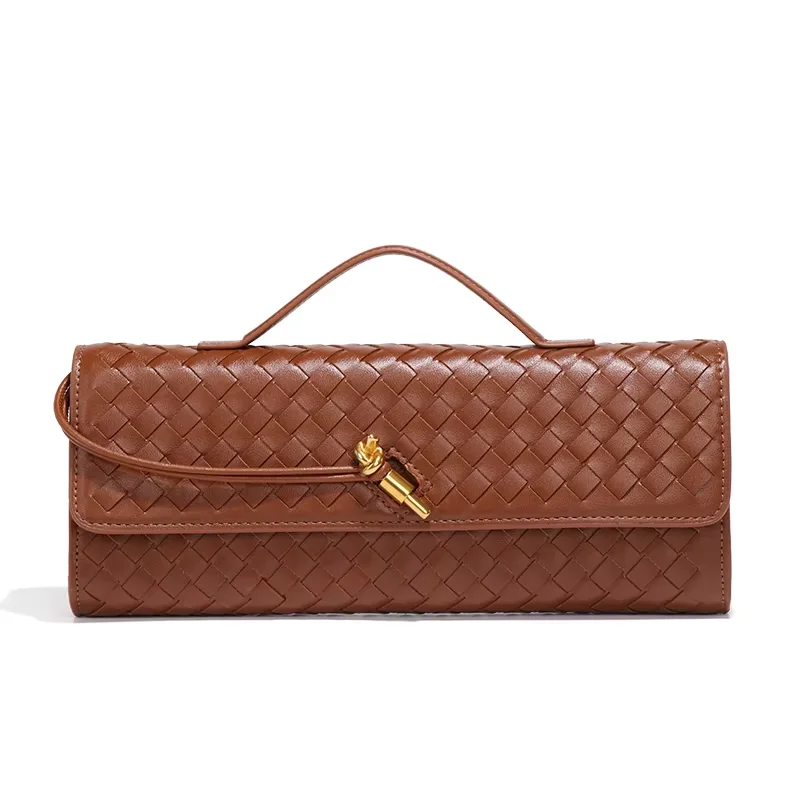 2024 High Quality Designer Handmade Woven Soft PU Leather Women Evening bags Ladies Horizontal Handheld or Crossbody Handbags