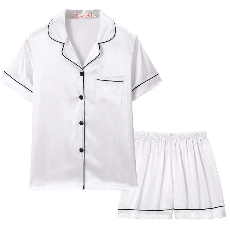 Fashion Summer Fat Girls Plus Sizes Loose Silk Fabric Contrast Binding Satin Two Piece Pajama Sets for Women