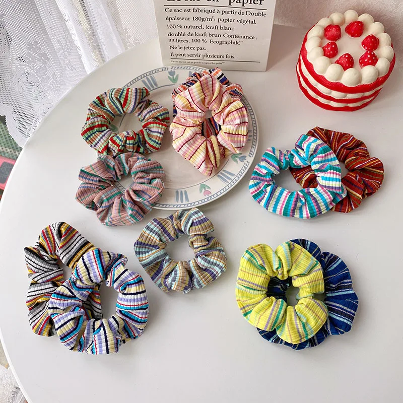 Crocheted Towel Fabric Fashion Hair Accessories Scrunchies Wholesale Rainbow Kids Hair Scrunchies Elastic Hair Bands for Girls
