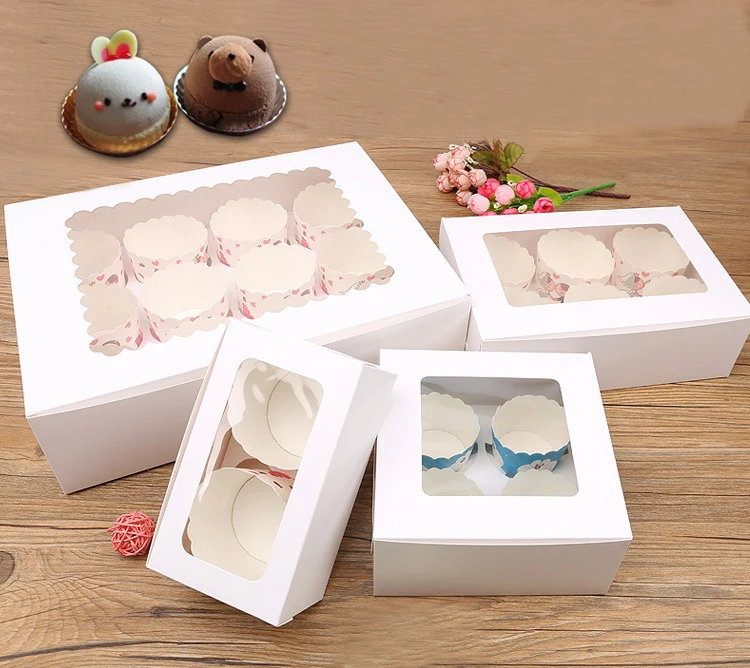 Hotselling Cheap Paper Boxes Unique Elegant Folding Mini Packaging Food Grade Kraft Paper Cake Packaging Box PVC Window