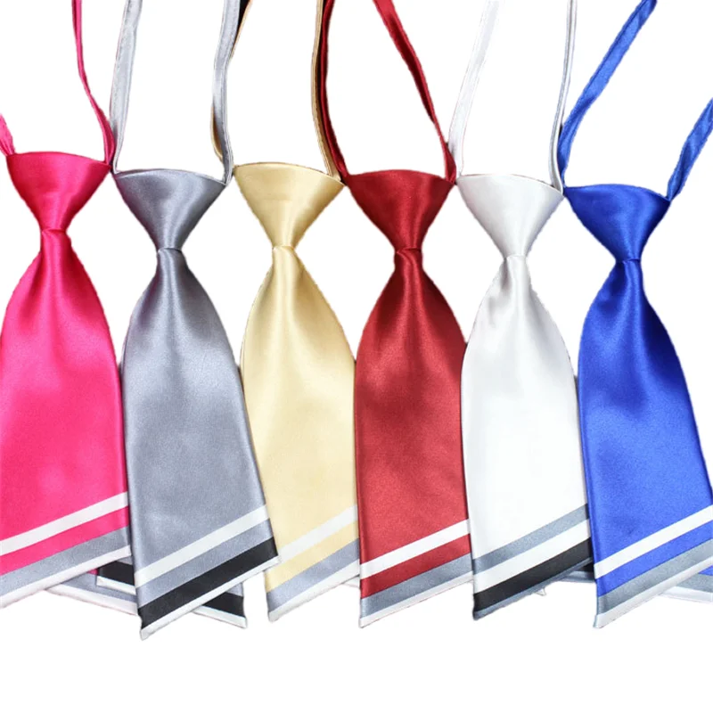 Adjustable Strap Ladies Uniform Shinny Satin Short Ties Striped Pre-tied Bowtie for Women Uniform Necktie