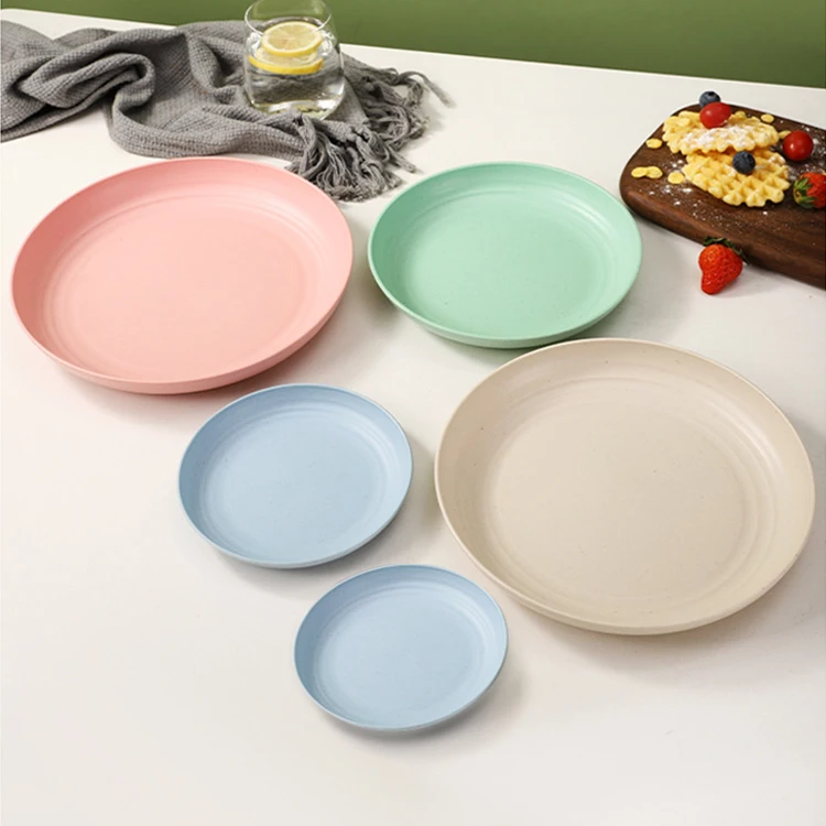 Hot sale fruit plate set wheat straw restaurant dish plates sets for camping