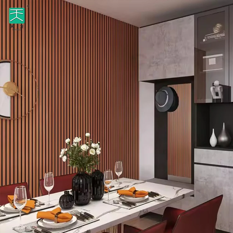 TianGe Theater Wall And Ceiling E1 Grade Flame Retardant Material Pet Wooden Slat Wall Acoustic Panel