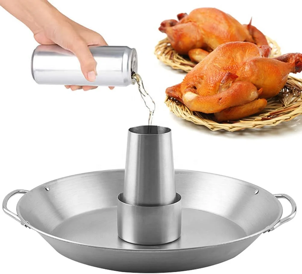 Stainless Steel BBQ barbeque Chicken Roaster Rack pan Beer Can Chicken Cooker for Grill Oven or Smoker with holder