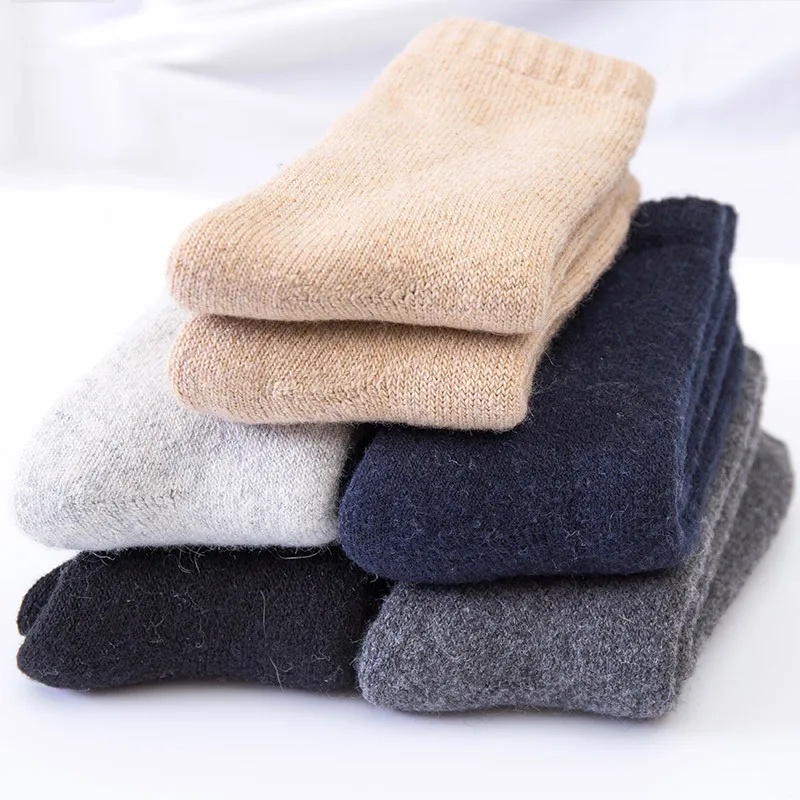 Wholesale High Quality Unisex Cozy Winter Knitted Wool Fuzzy Thick Socks Warm Soft Solid Casual Sports Socks