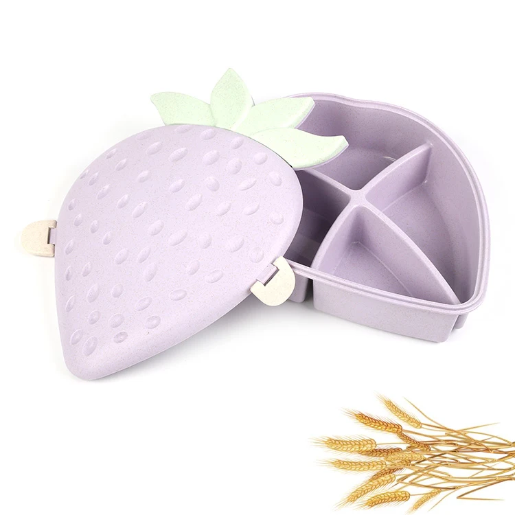 Creative biodegradable wheat straw fiber strawberry snack plate tableware