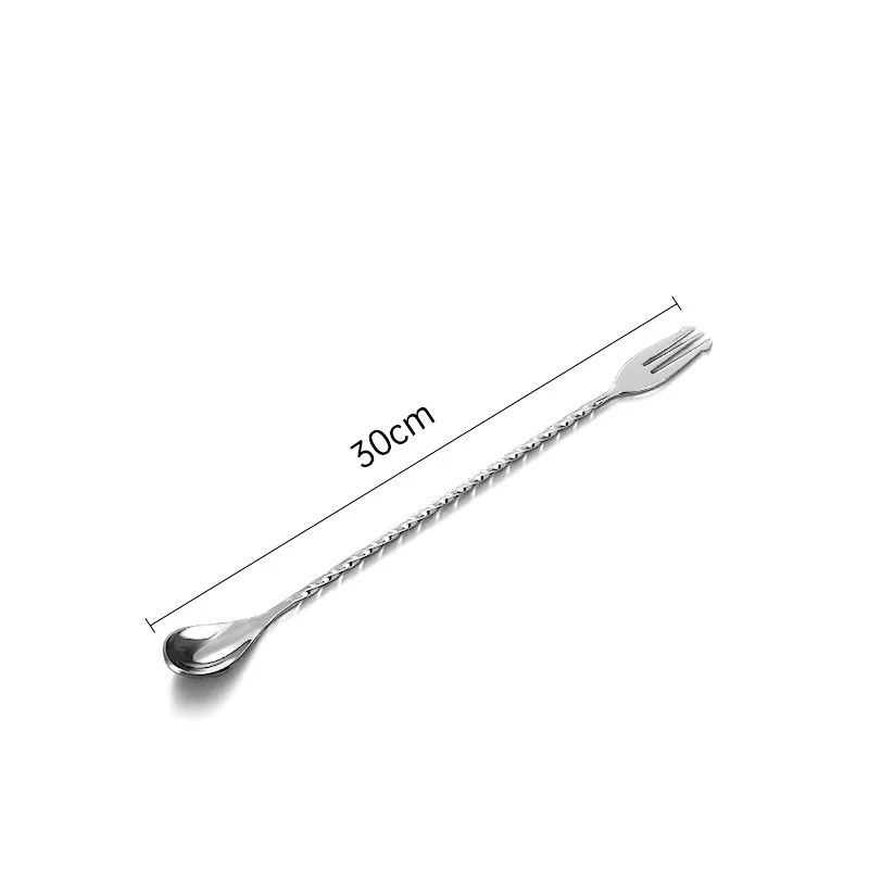 Custom Color Stainless Steel Milk tea coffee spoon Cocktail Mixer stick Ice Spoon with fork Bar Spoon