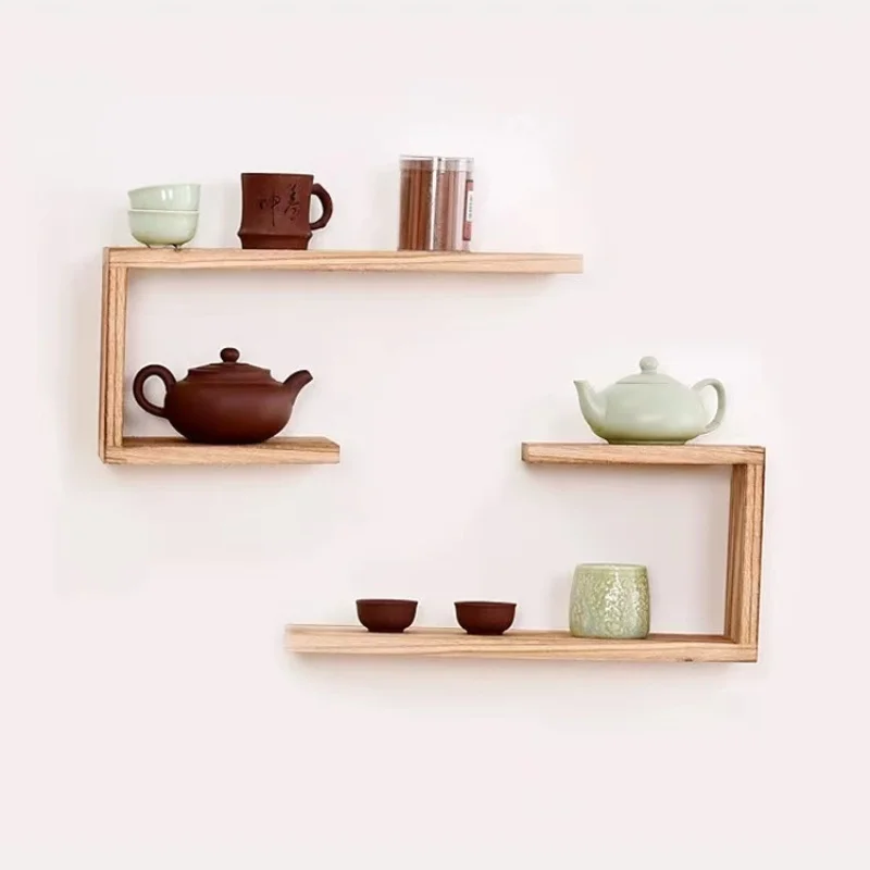 Custom Order Wooden Bamboo Simple Storage Rack Fixed Hanging On The Living Room Wall Wood Tea Display Stands