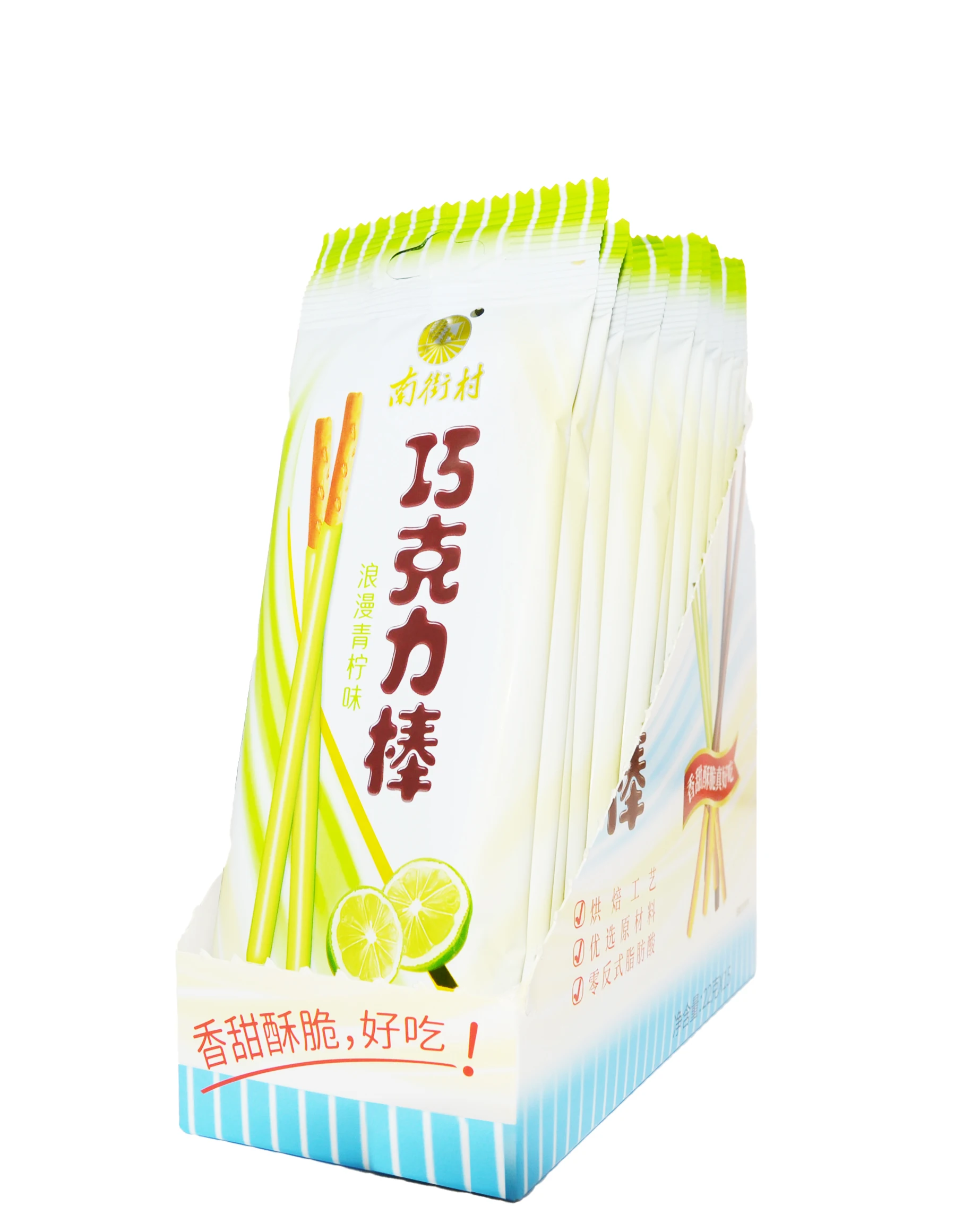 chinese box pack Fruit Green Lemon Lime  flavor cookies biscuit wafer stick