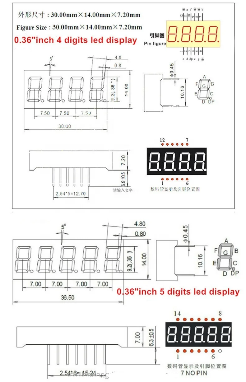 0.36 Inch 1 2 3 4 Digit Digital Tube 7 Segment Led Display Red White Blue