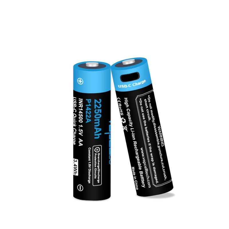 Cheap Price Vapcell P1422A 14500 2250mah 1.5v USB rechargeable batteries type-c port portable AA  lithium ion battery