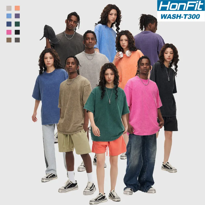 high quality custom design 300 gms cotton blank washed t shirts breathable men and women wash t shirt