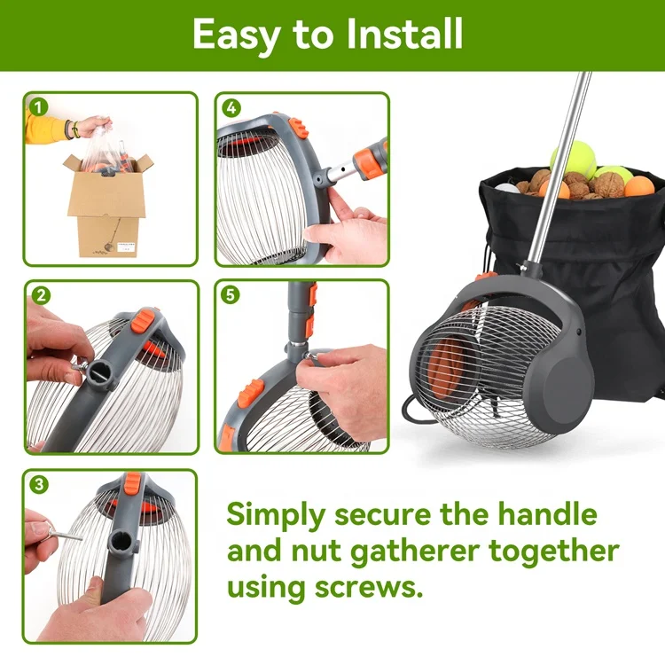 Garden Weasel Nut Gatherer  Pick Up Walnuts Small Apples  Citrus Fruits Tennis Balls Nut Collector with Cage Spreader