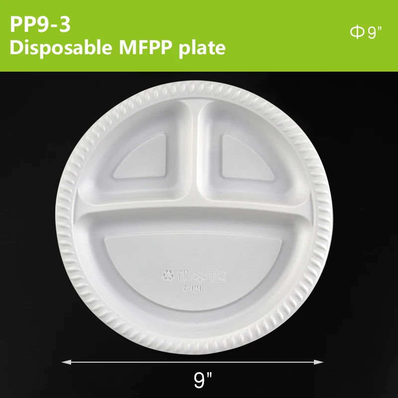 Eco-friendly Disposable 9 inch-3 mineral filled PP with 1 compartments microwaveable safe round plate white color