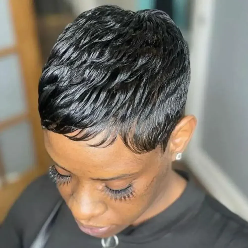 Pixie Cut Short Human Hair Wigs Remy Hair for Women Machine Made
