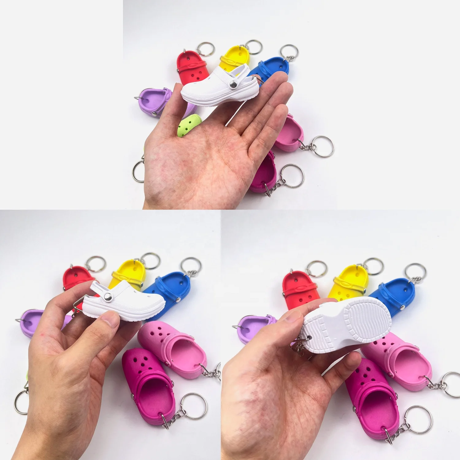 Wholesale EVA Foam Hole Sandal Slipper Beach Shoes Key Chain 3D Rubber PVC Keyring Pendant Croc Shoe Keychain