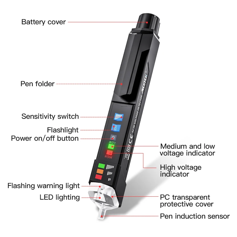 Non-contact Voltage Detector AC Alarm Meter Tester IP67 12V~1000V or 48V~1000V AC20 Digital Test Pencil