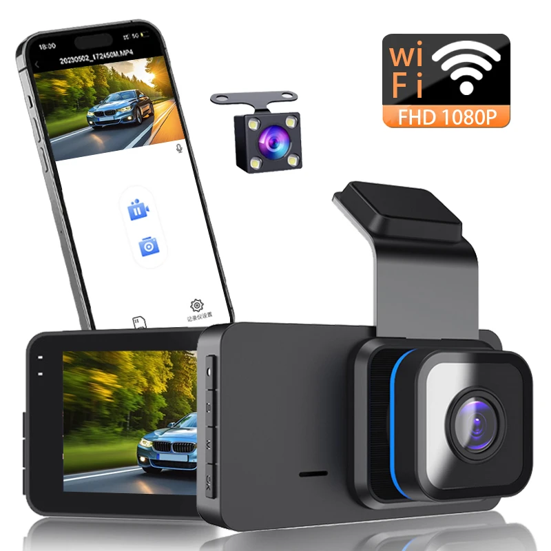 1080P Full Hd Front And Rear Dual Lens Car Video Recorder Reversing Parking Aid Wifi Dash Cam Vehicle Wireless Camera Dvr H21