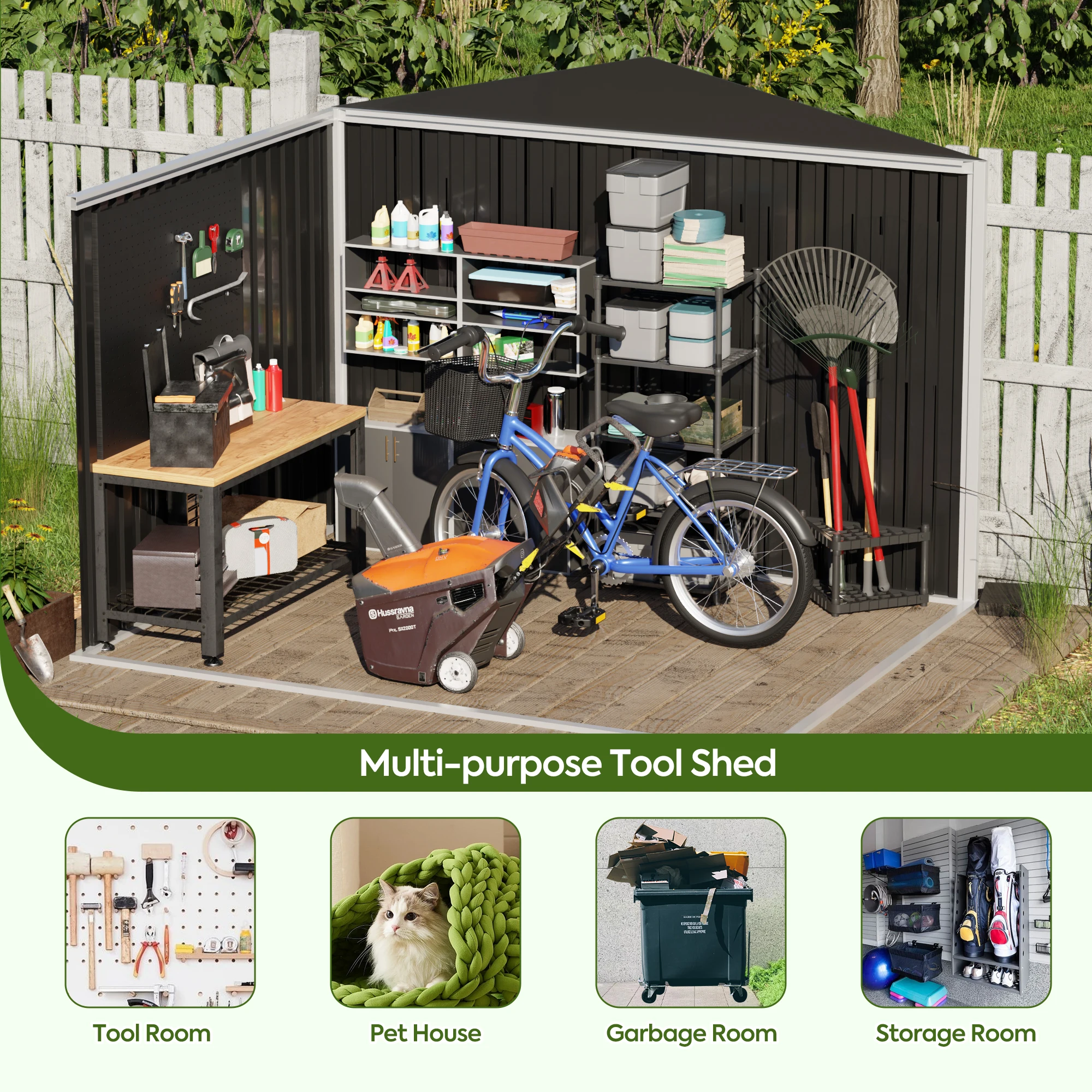 Outdoor 6*8ft Garden Utility Tool Storage Shed Metal Outside Storage Metal Shed