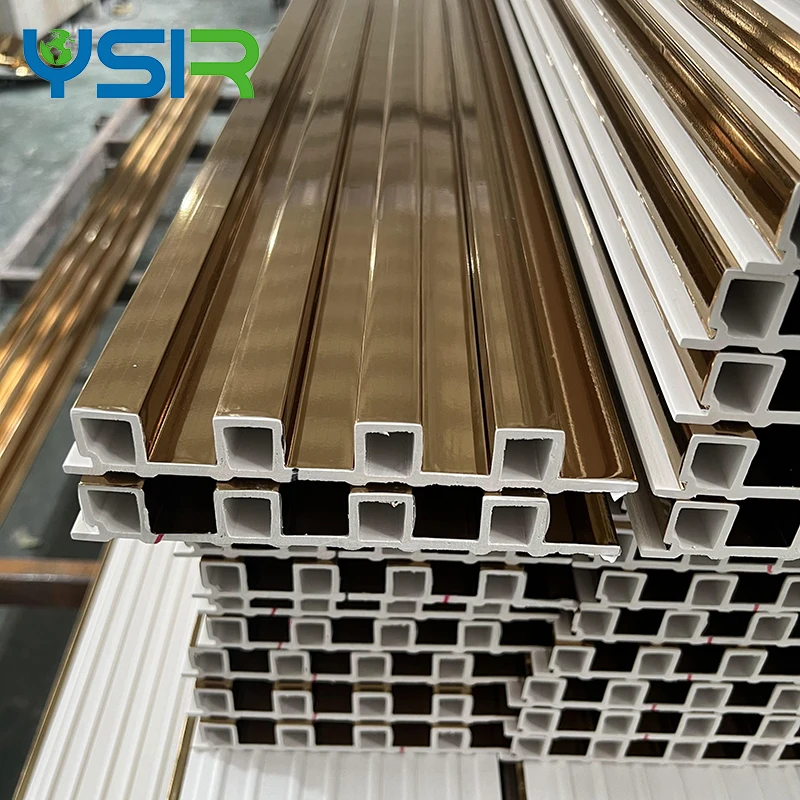 Hot Selling Gold Color Film Decor Wood Interior WPC Wall Fluted Cladding Panel for Indoor Decoration
