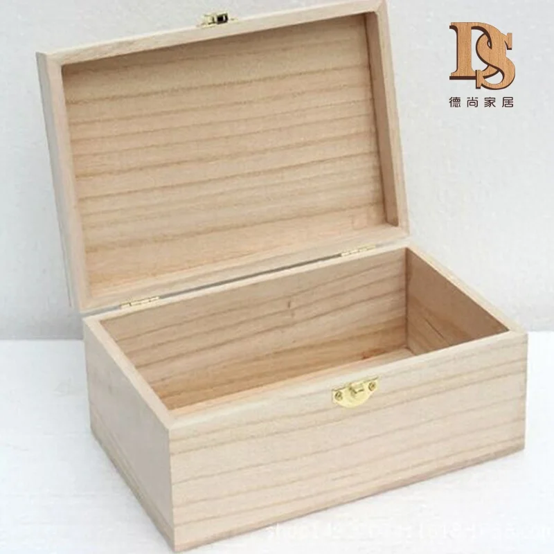 
Large Size Hinged Wooden Box Cheap Paulownia Food Cake Gift Packaging Storage Box with Custom Burned Logo 
