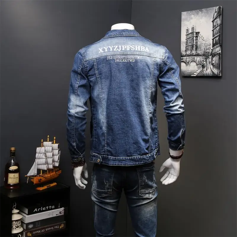 2019 высококачественные джинсовые куртки оверсайз с вышивкой надписью на заказ, Весенняя Модная Джинсовая куртка для мужчин