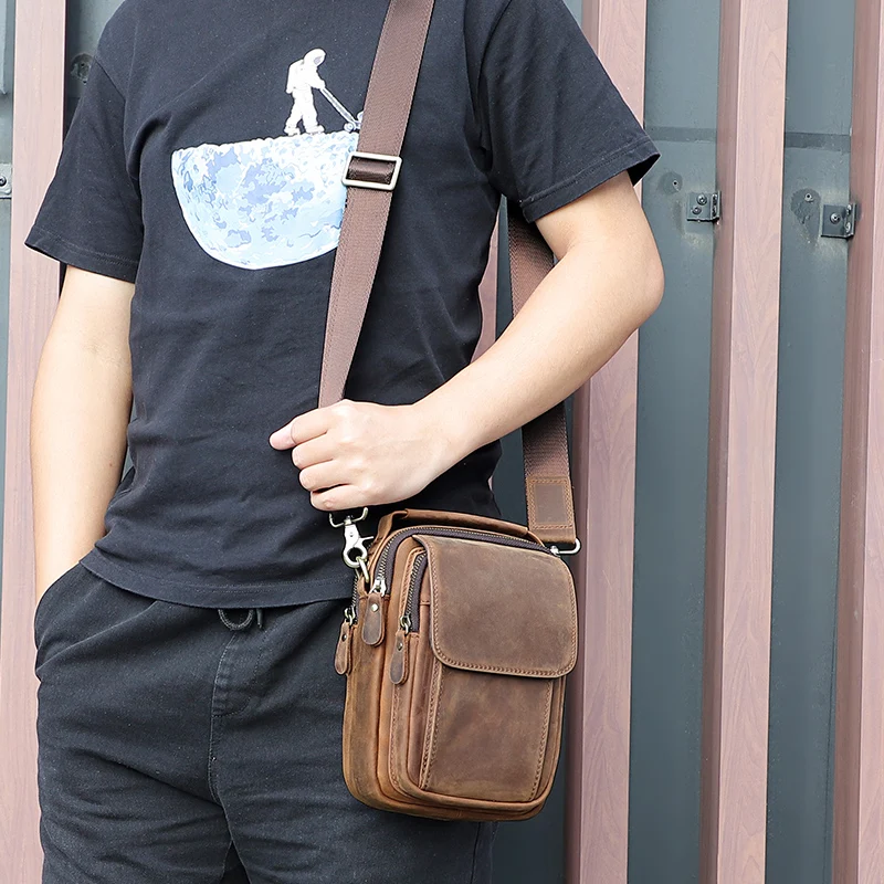 Genuine Leather Men Bags Small Shoulder Crossbody Bag Handbag for Men Everyday Casual Travel vintage leather Messenger Bag