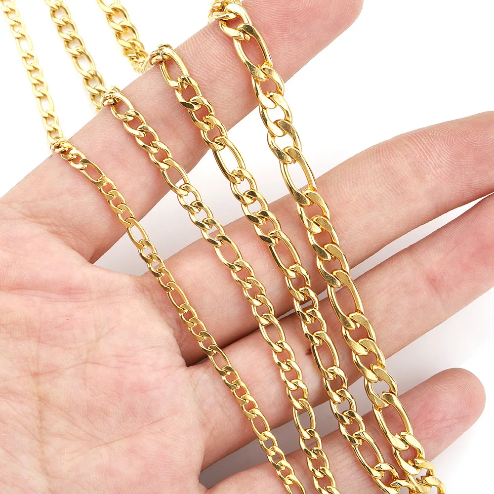 50 meters per roll DIY jewelry making necklace bracelet high quality gold plated stainless steel Figaro chain flat chain