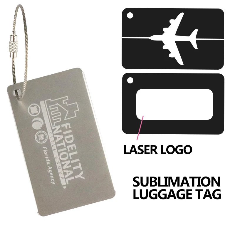 Custom Logo Personalized Blank Aluminum Matt Metal Luggage Tag Laser Cutting Black Matt Anodized Metal Travel Luggage Tag