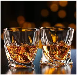 AIHPO06 Fancy Unique Curved Design Shaped Thick Heavy Bottom Base Crystal Drinking Tumbler Twist Whiskey Glasses