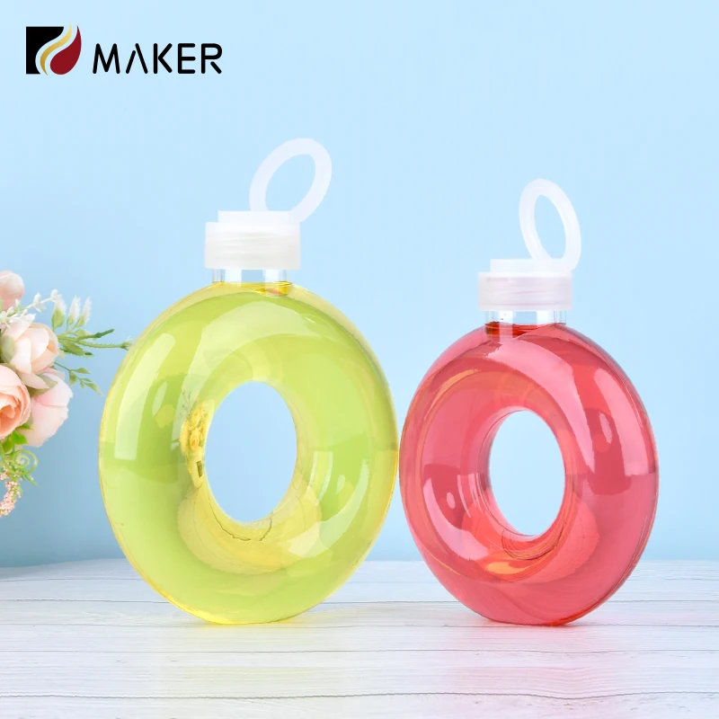New arrival PP High temperature resistance donut shaped portable plastic milk tea juice bottle for coffee hot juice packaging