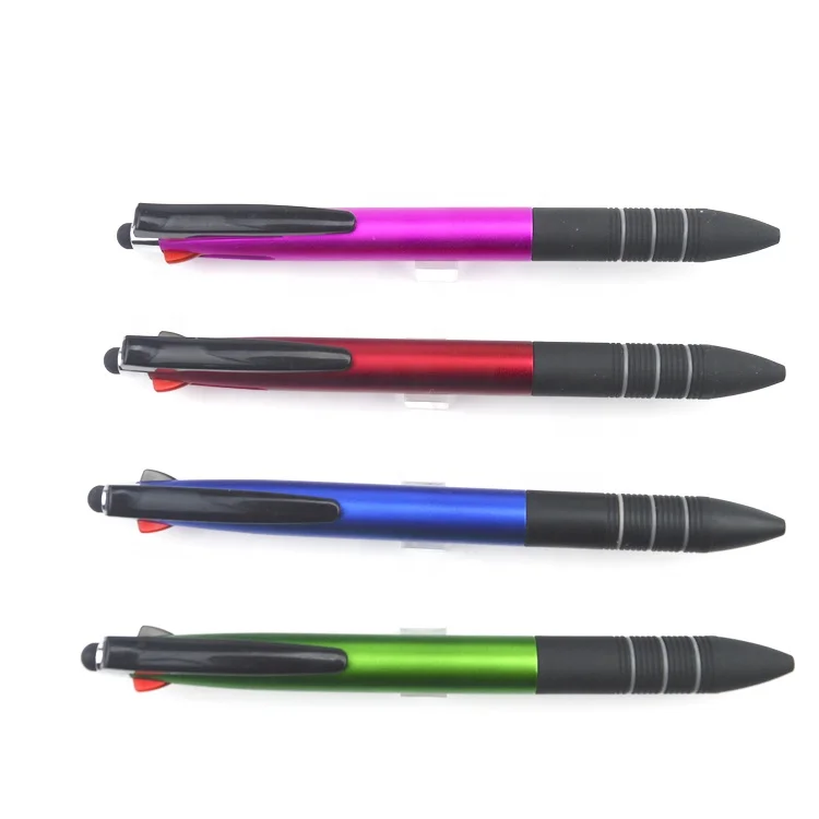 High Quality 4 In 1 Multicolor Ballpoint Pens 3 Colors Ball Pen 1 Automatic Pencil With screen touch stylus