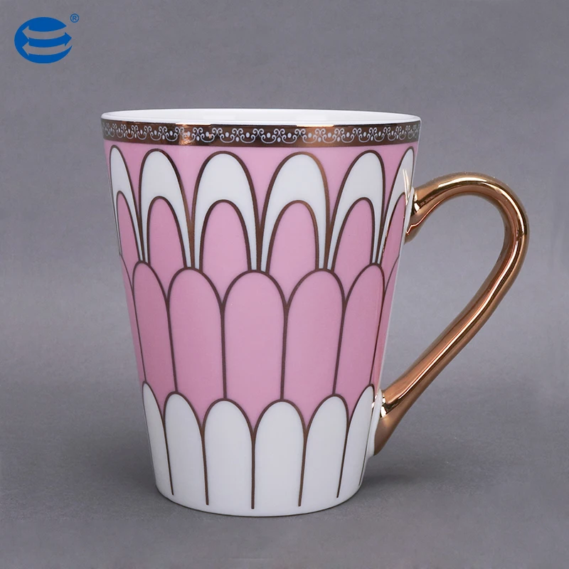 Customized Classic Vintage Cup Mug Gold Handle 2PCS Couple Mugs Ceramic Coffee Tea Cup Luxury Sublimation Mug