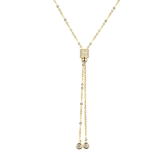 Zircon Inlaid Gold Small Waist S925 Silver Necklace Japanese Korean Creative Personalized Collarbone Chain Factory Wholesale