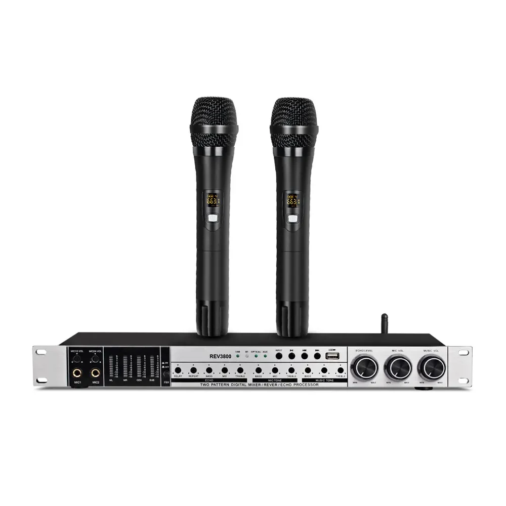 REV3900 Professional Digital Karaoke Audio Effects Processor with 2 UHF Handheld Microphones