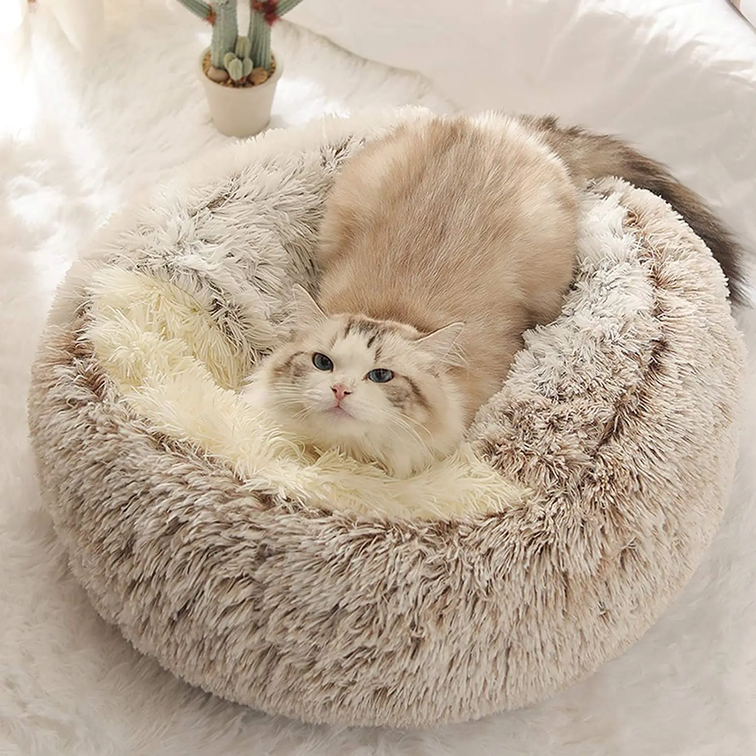 Soft Plush Warm Round Plush Fluffy semi-closed Pet Beds Cushion Sofa Cat Dog Bed