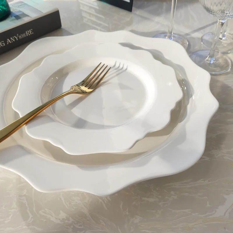 SY Dinnerware irregular white sunflower porcelain dinner sets restaurant plates