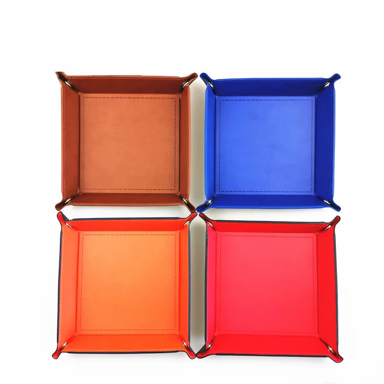 Wholesale Custom logo Square PU Leather Foldable Storage Tray Game Dice Tray