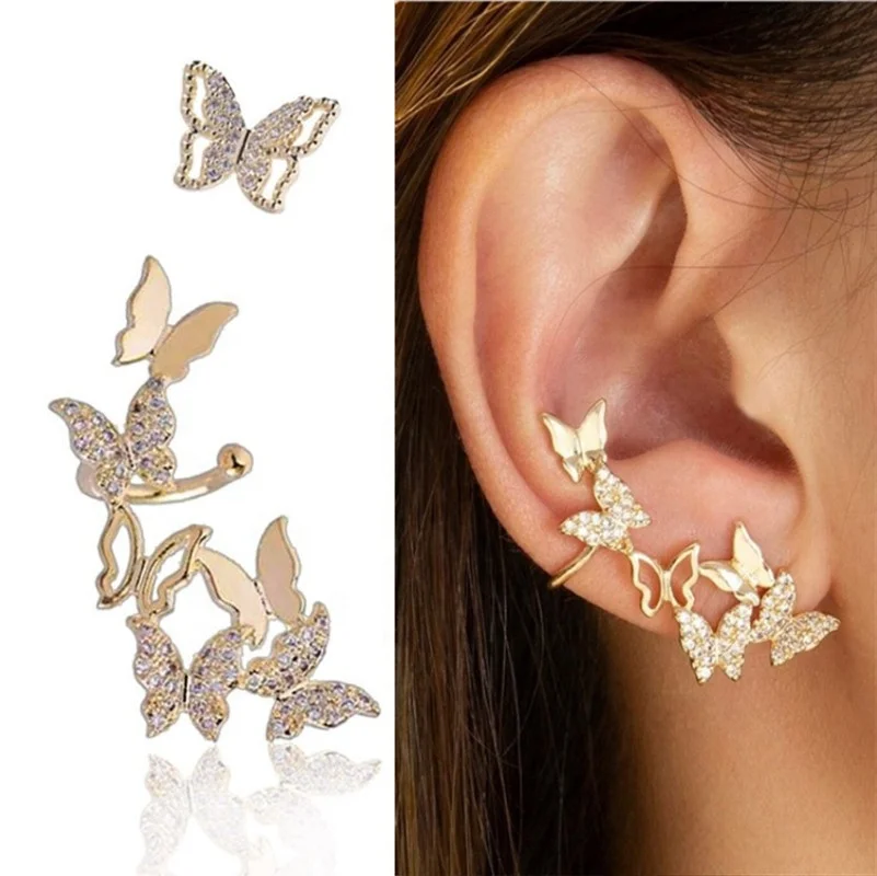 Earring cuffs women high quality pierced earing clips snake shape ear cuff warp gold jewelry wholesale butterfly earrings in one