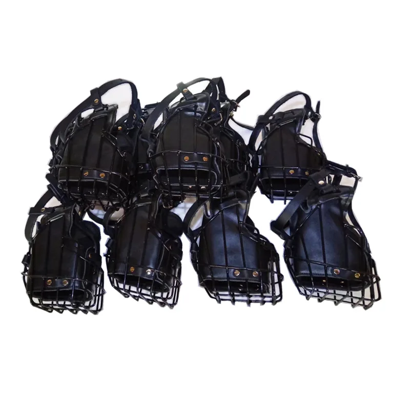 High Quality Durable Leather Stainless Steel Dog Muzzle Anti Biting Barking and Chewing Large Metal Dog Muzzle