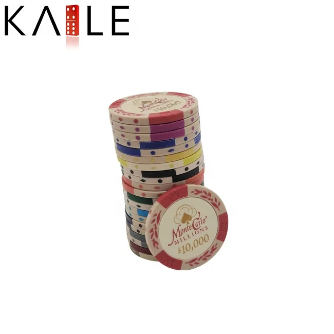 14g two tone clay poker chips monto carlo with unique factory custom colorful denominations stickers for gambling accessaries