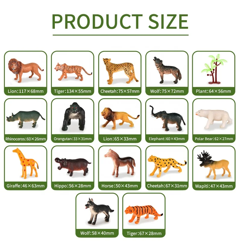 20-Piece Plastic Animal Toy Set Inculding Eight Big Aniamls 24 Small Animal Toys And Four Trees